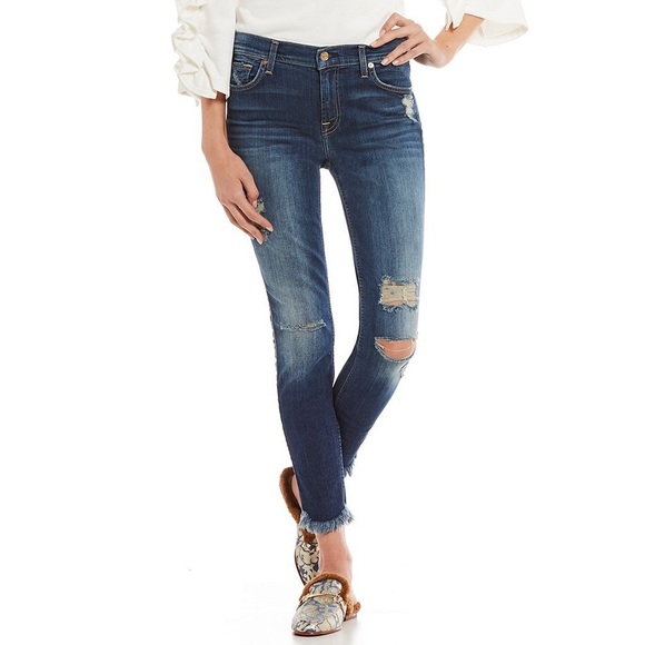 7 For All Mankind Frayed Hem Ankle Skinny 24 - Picture 3 of 7